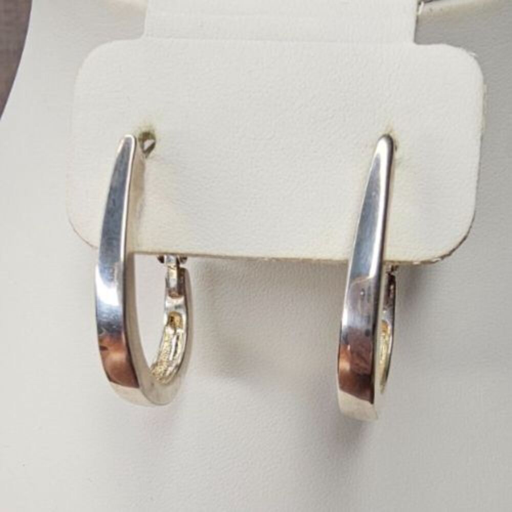 Silver Tone Elongated Hoop Earrings 1 1/2"L 6mmW x 4"Thick